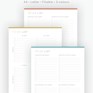 Quadrant to Do List (2 Layouts) - Fillable - Printable PDF - Task ...