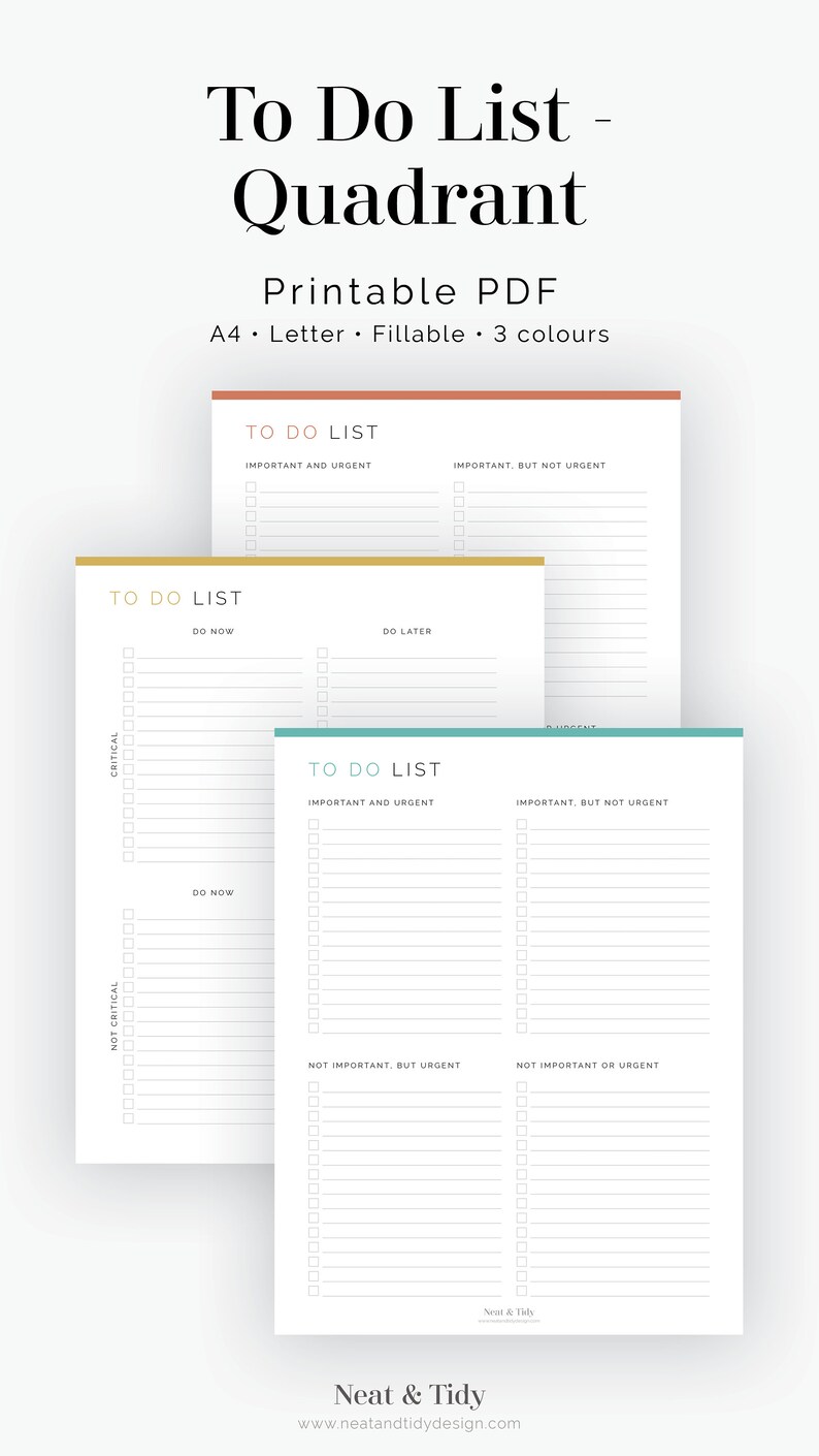 Quadrant to Do List 2 Layouts Fillable Printable PDF Task Management ...