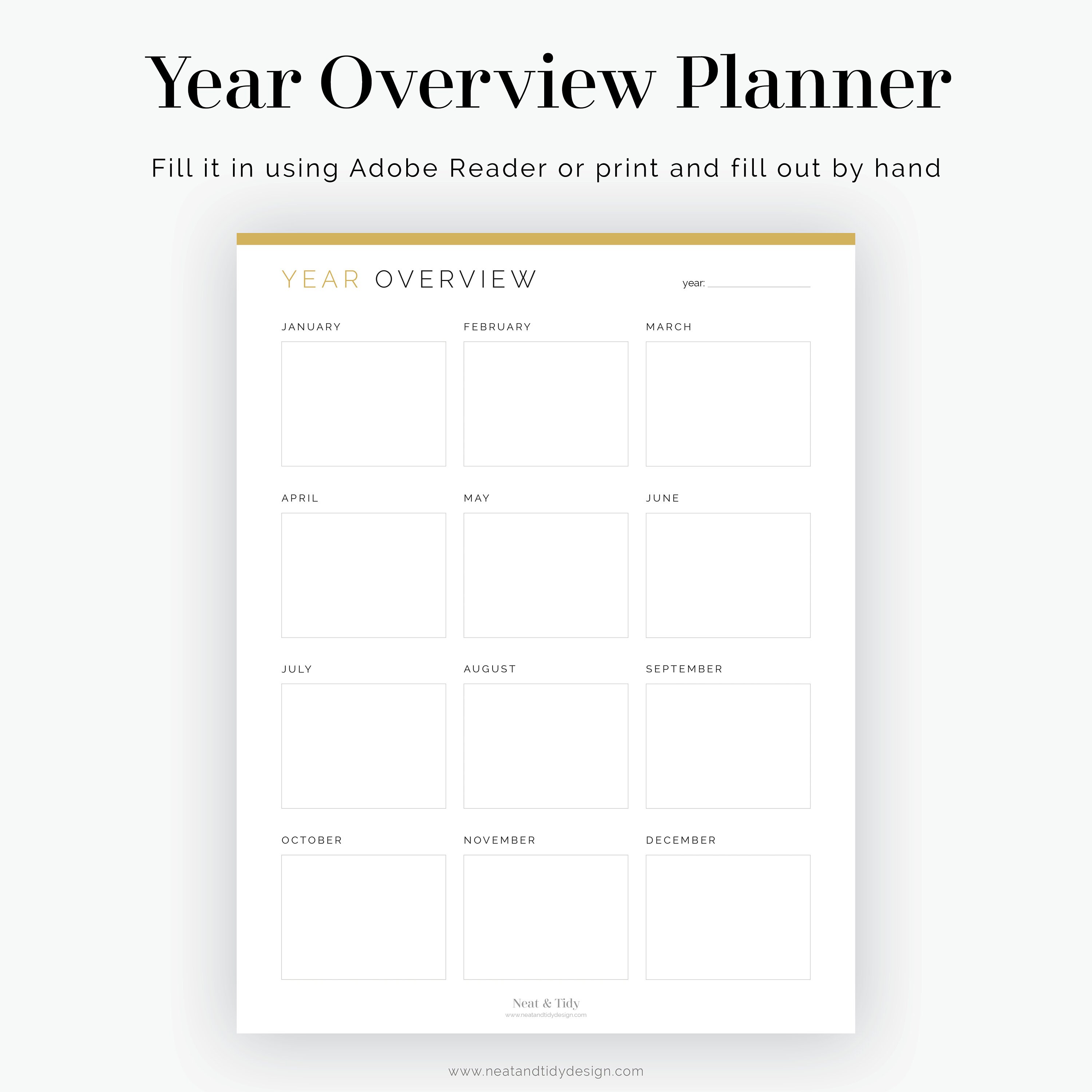 Year Overview Example Year Overview Planner - Fillable - Printable PDF - Time Management ...