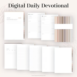 May include: A collection of digital daily devotional pages, including calendar, notes, and daily entry templates. The pages are white with light brown accents and the text "Digital Daily Devotional" at the top.