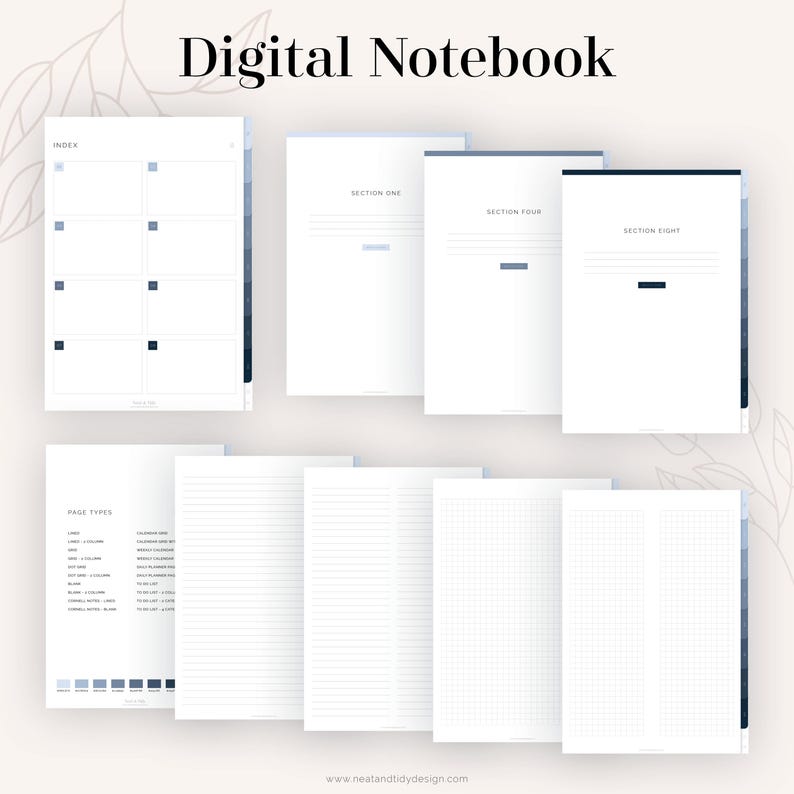 Blå digital anteckningsbok med flikar för GoodNotes (stående) | Hyperlänkade flikar (8 flikar) | Blå digital flexibel journal | Direktnedladdning bild 3