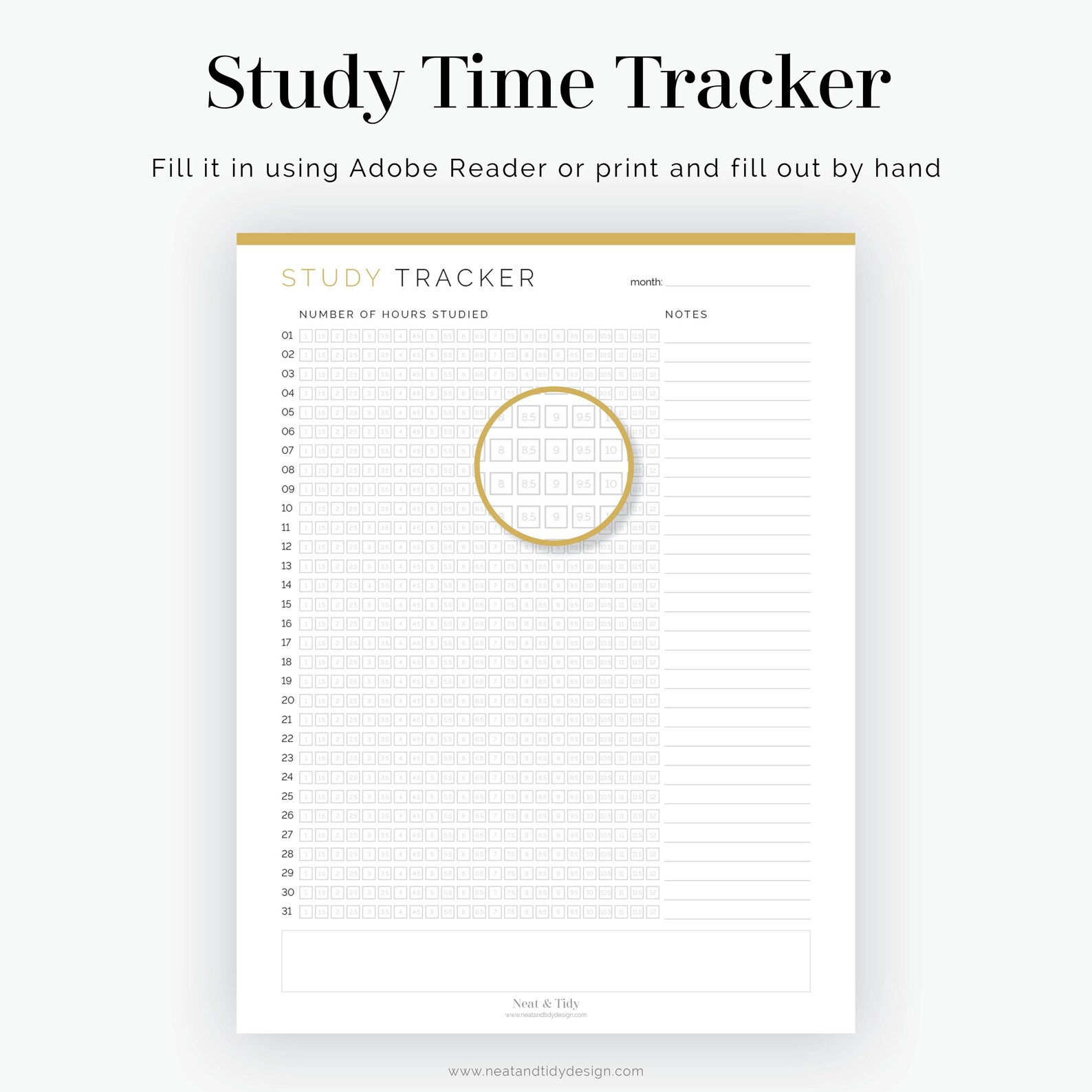 Study Time Tracker - Fillable - Printable PDF - Student Planner, High ...