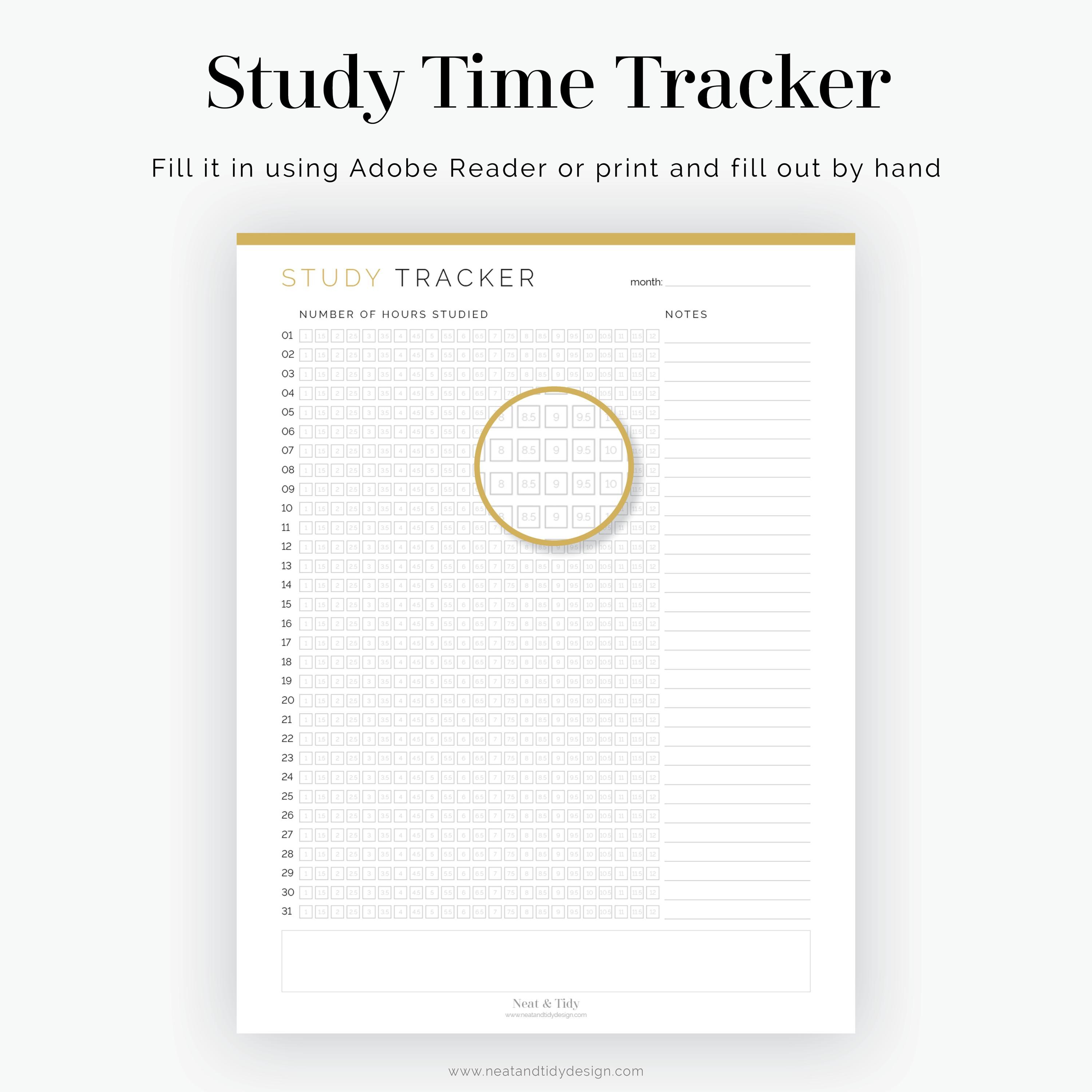 Study Time Tracker - Fillable - Printable PDF - Student Planner, High ...