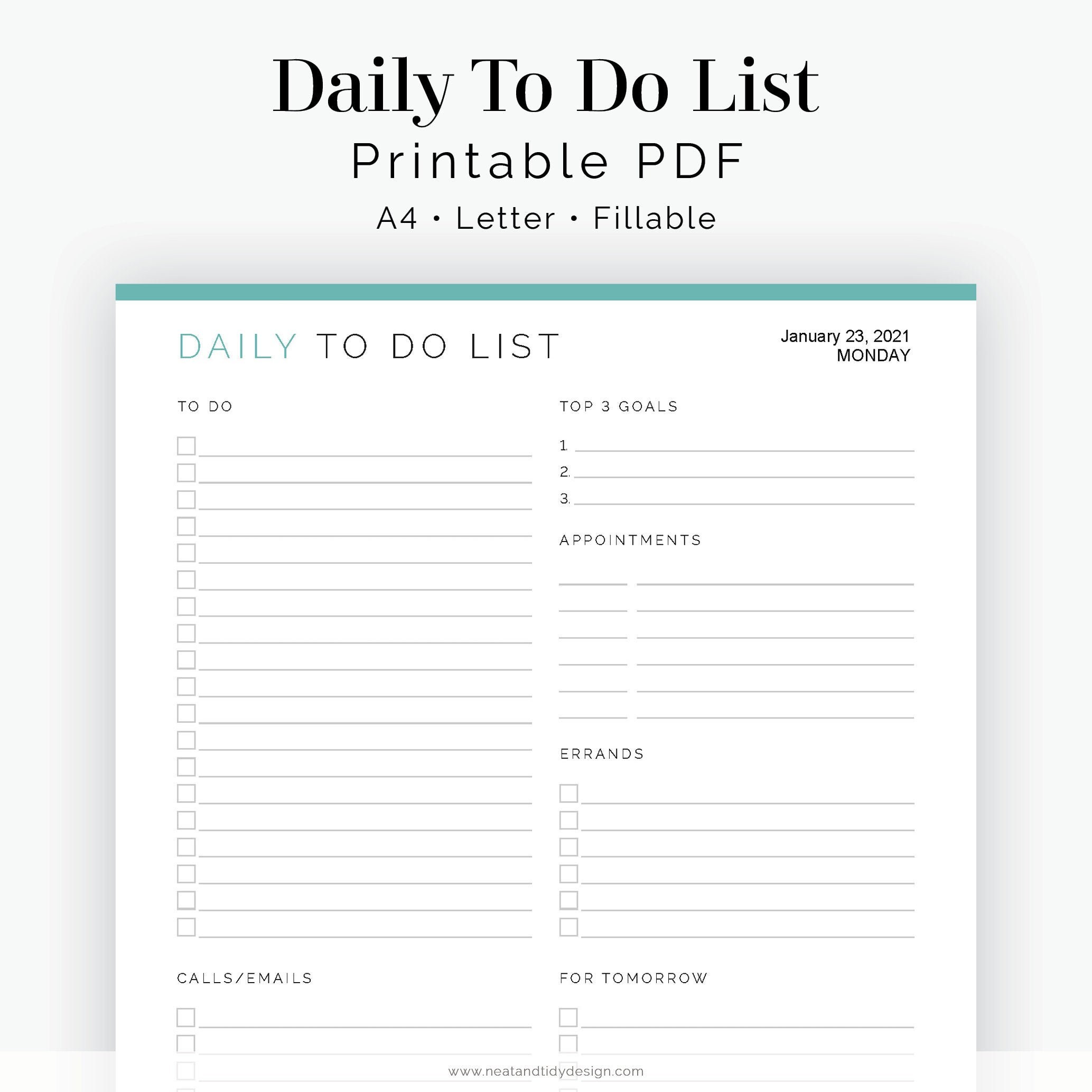Daily To Do List 2 Versions Fillable Printable Pdf Etsy