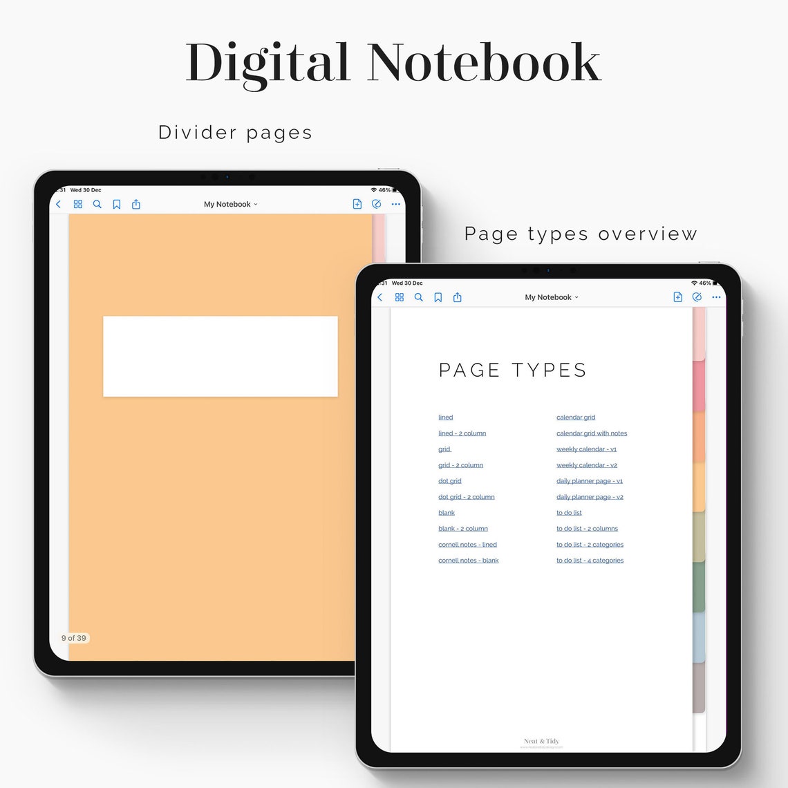 Digital Tabbed Notebook for GoodNotes Portrait Hyperlinked | Etsy