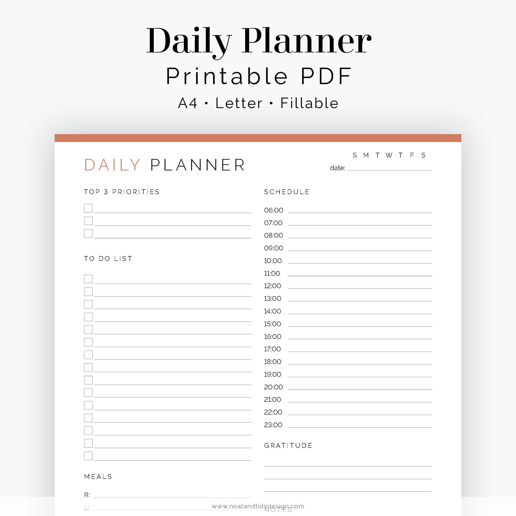 Daily Planner Fillable Printable PDF Time Management Etsy India