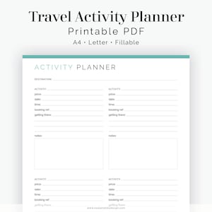 Planificador de actividades de viaje - Rellenable - Planificador de viajes, Planificador de vacaciones - PDF imprimible A4, Carta - Descarga instantánea
