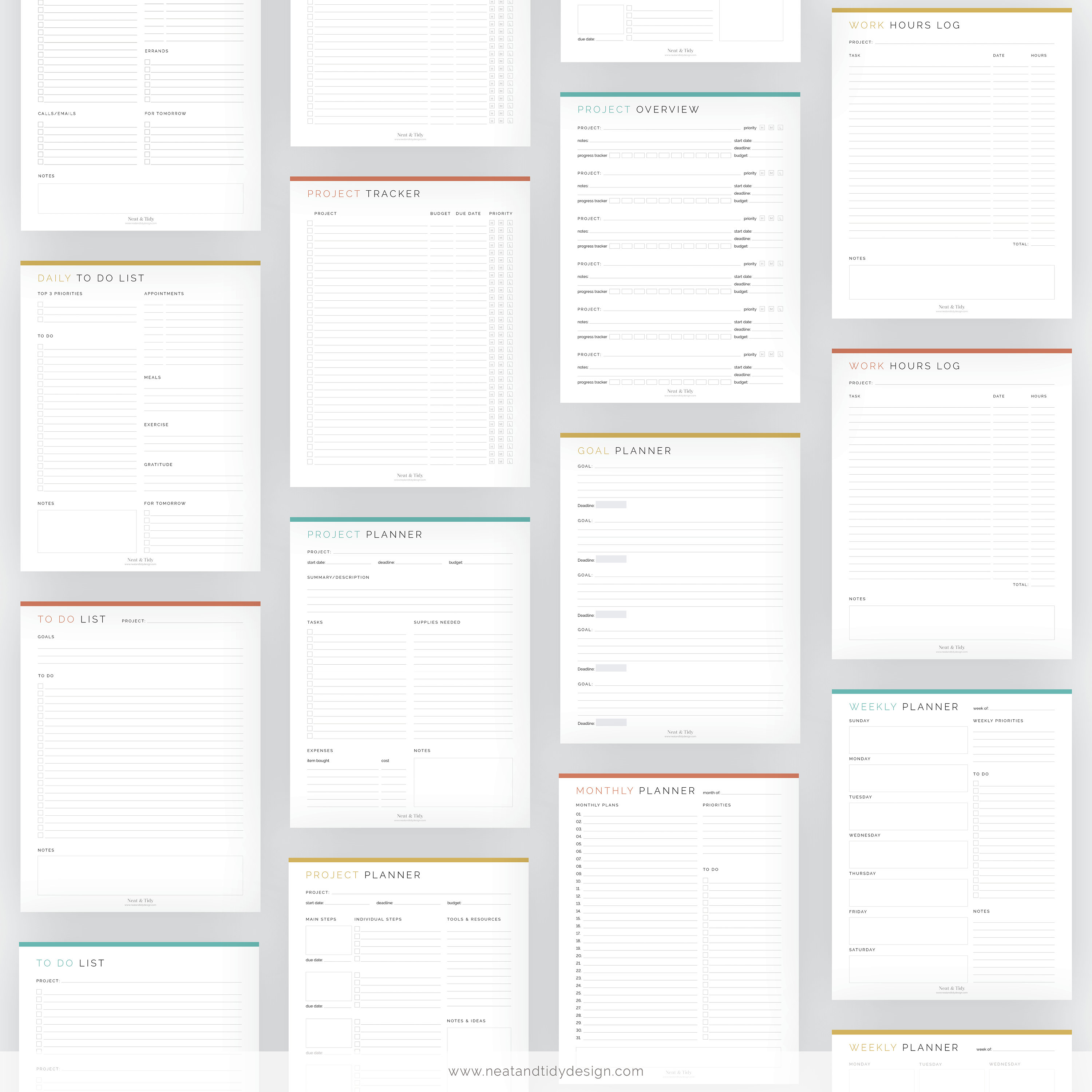 Planner Document Project Planner Kit (9 Documents) - Fillable - Printable PDF - Task ...