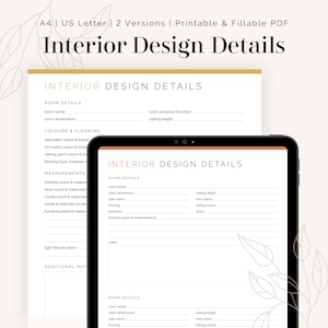 Interior Design Details Log | Fillable & Printable PDF | Room Design Planner, Renovation Tracker, Remodel Log | Instant Download