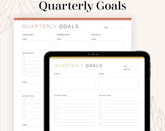 Quarterly Goals (2 versions) - Fillable & Printable PDF - New Year Resolution, Goal Tracker - Instant Download