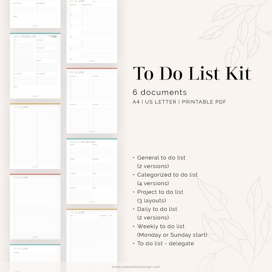 Open Task List Tod List.pdf To Do List Bundled Kit (6 Documents) - Fillable - Printable PDF - Task ...