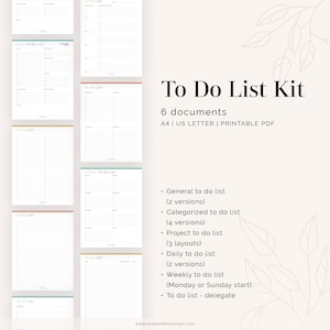 To Do List Bundled Kit (6 documents) - Fillable - Printable PDF - Task Management, Productivity Planner - Instant Download