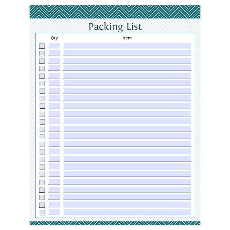 packing list fillable printable pdf instant download etsy