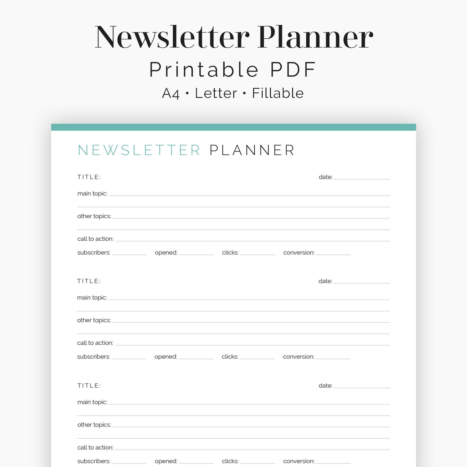 Newsletter Planner Fillable Printable PDF Business - Etsy