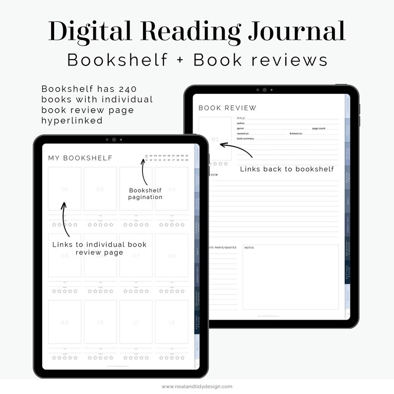 Digital Reading Journal for Goodnotes Blue - Hyperlinked Digital Book ...
