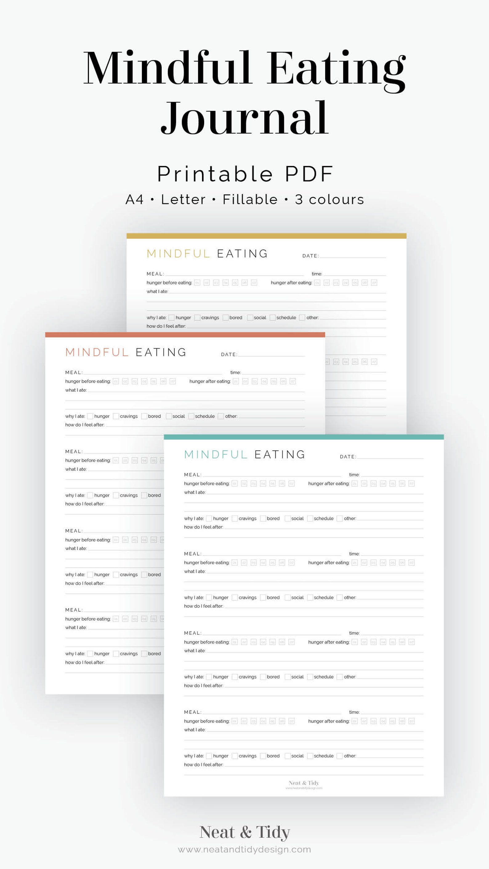 Mindful Eating Journal - Fillable - Printable PDF - Daily Food Journal ...