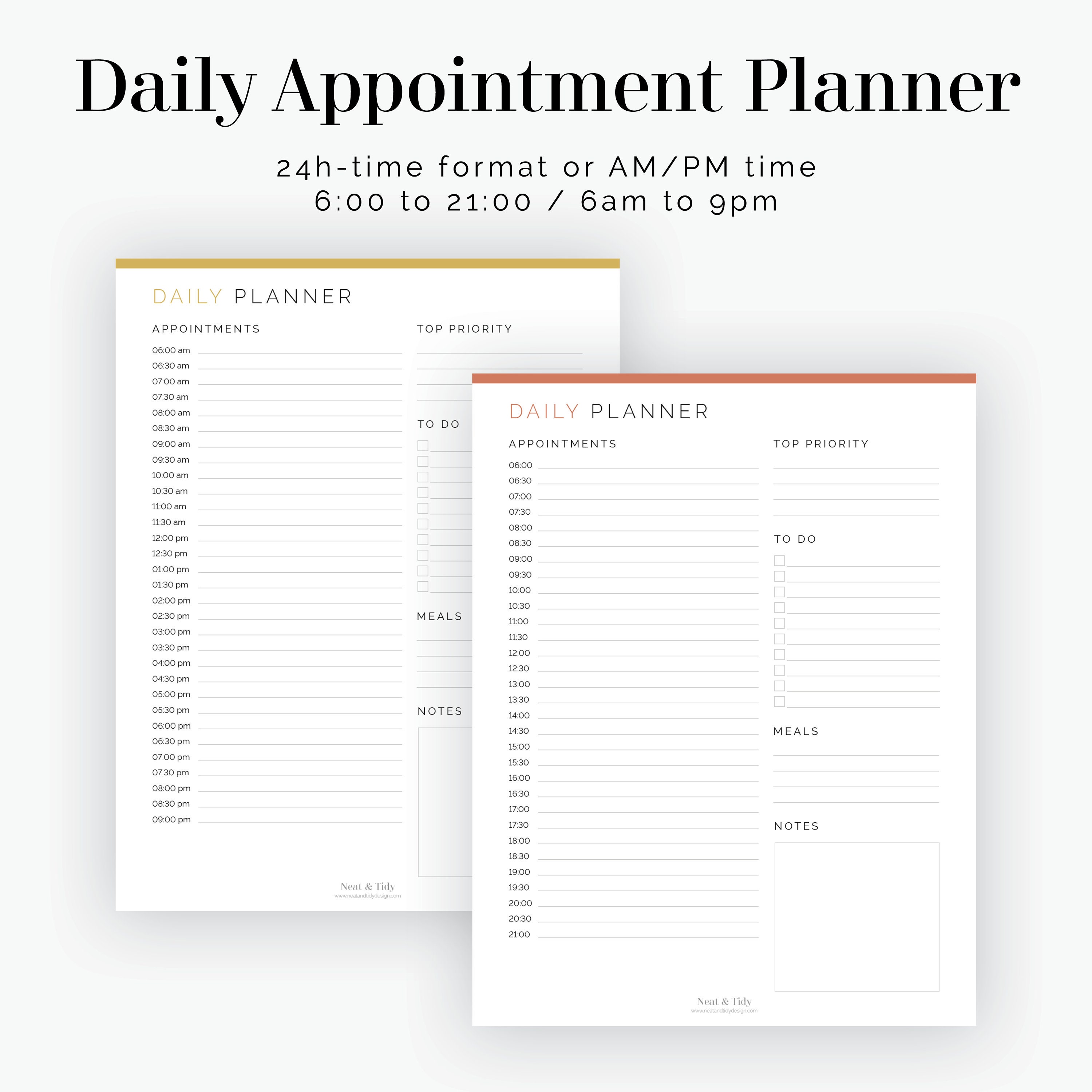 Daily Appointment Planner Fillable Printable PDF Time Management
