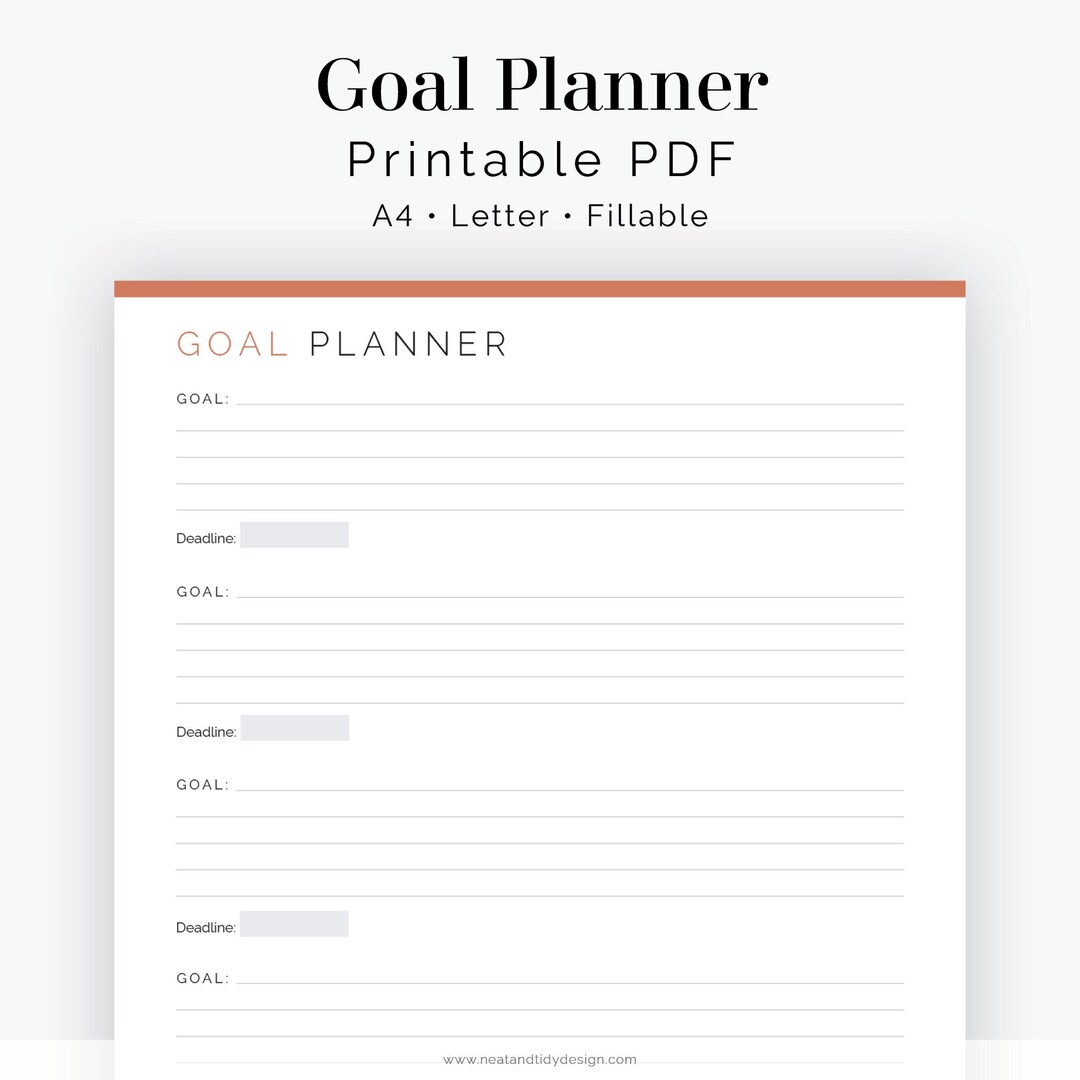 Goal Planner - Fillable - Printable PDF - New Year Resolution, Goal ...