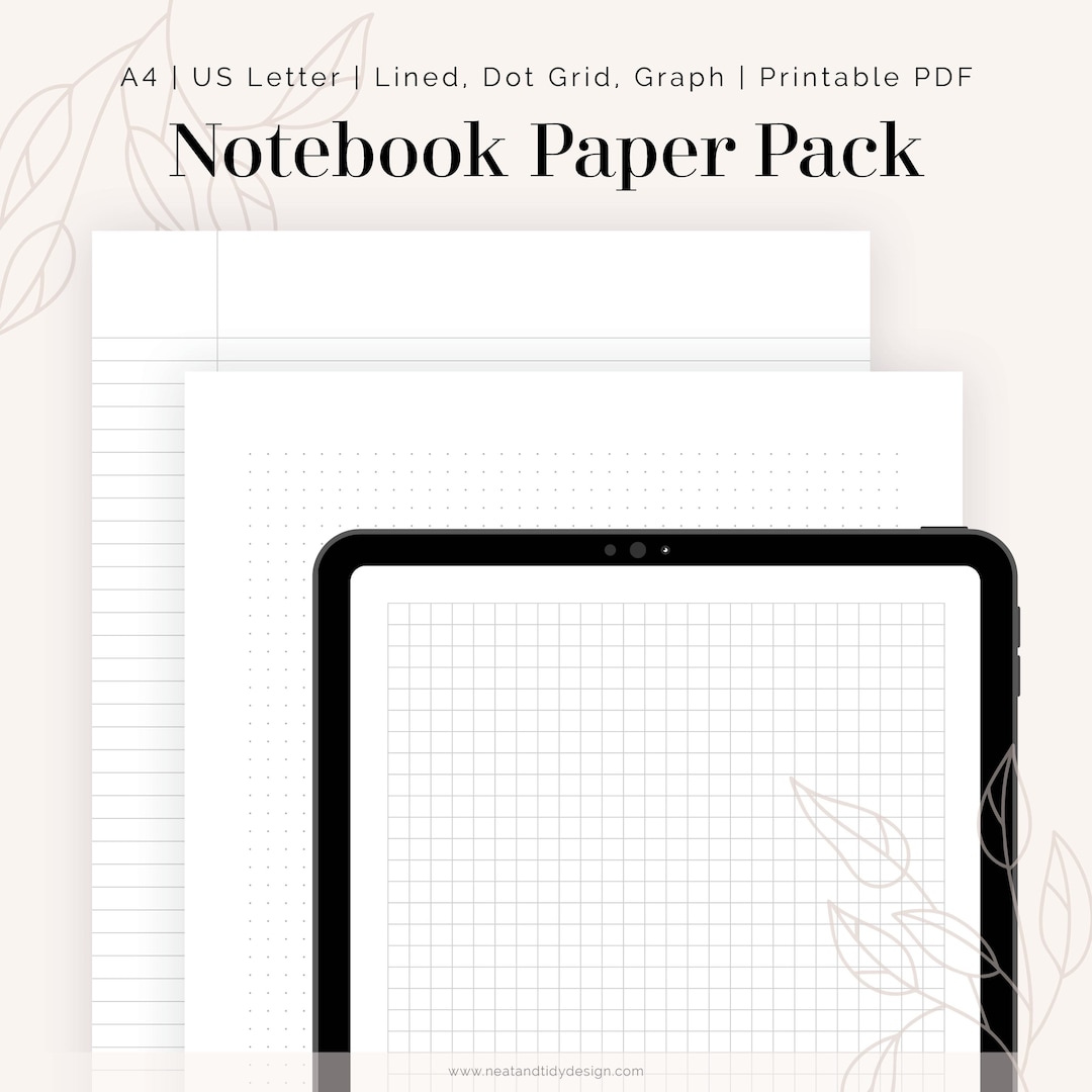 Printable Notebook Paper Pack - Lined, Dot Grid, Graph Pages | A4 and ...