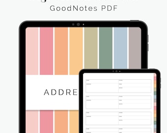 Digitales Adressbuch für GoodNotes & Notability (Rainbow) - Verlinkte digitale Kontaktliste, Adress-Telefon-Verzeichnis - Instant Download