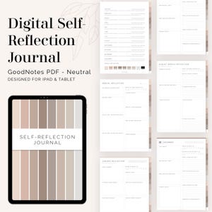 Journal numérique d'auto-réflexion guidée pour GoodNotes et Notability, neutre | 365 bilans guidés quotidiens, hebdomadaires et mensuels | Téléchargement instantané