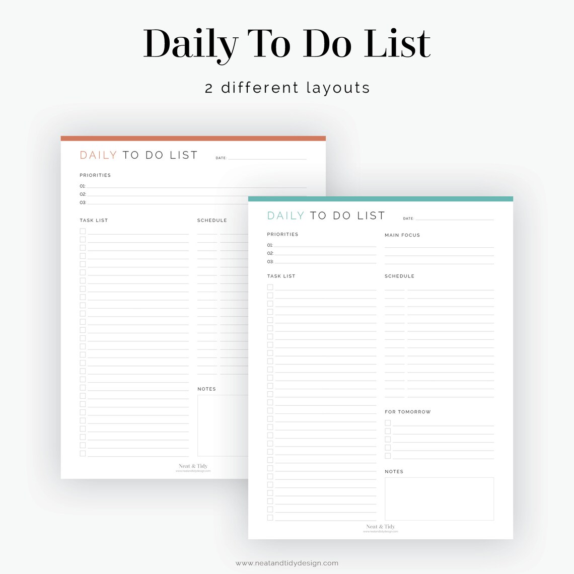Daily to Do List 2 Layouts Fillable Printable PDF Task - Etsy