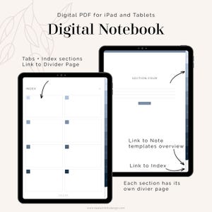 Blå digital anteckningsbok med flikar för GoodNotes (stående) | Hyperlänkade flikar (8 flikar) | Blå digital flexibel journal | Direktnedladdning bild 2