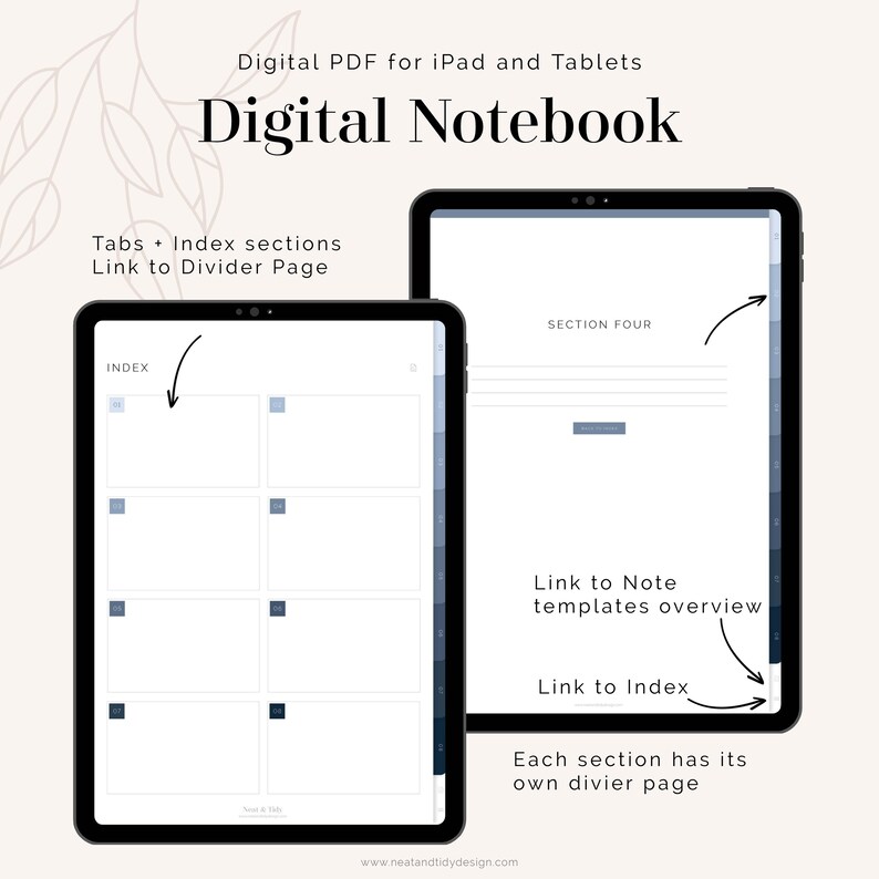 Blå digital anteckningsbok med flikar för GoodNotes (stående) | Hyperlänkade flikar (8 flikar) | Blå digital flexibel journal | Direktnedladdning bild 2