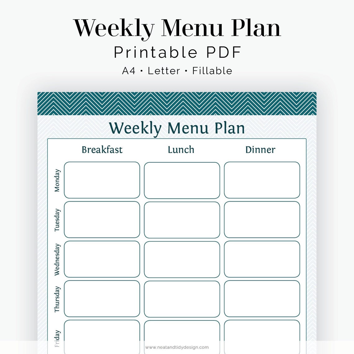 Household Menu.pdf Weekly Menu Planner - Fillable - Household Binder Chevron - Printable ...