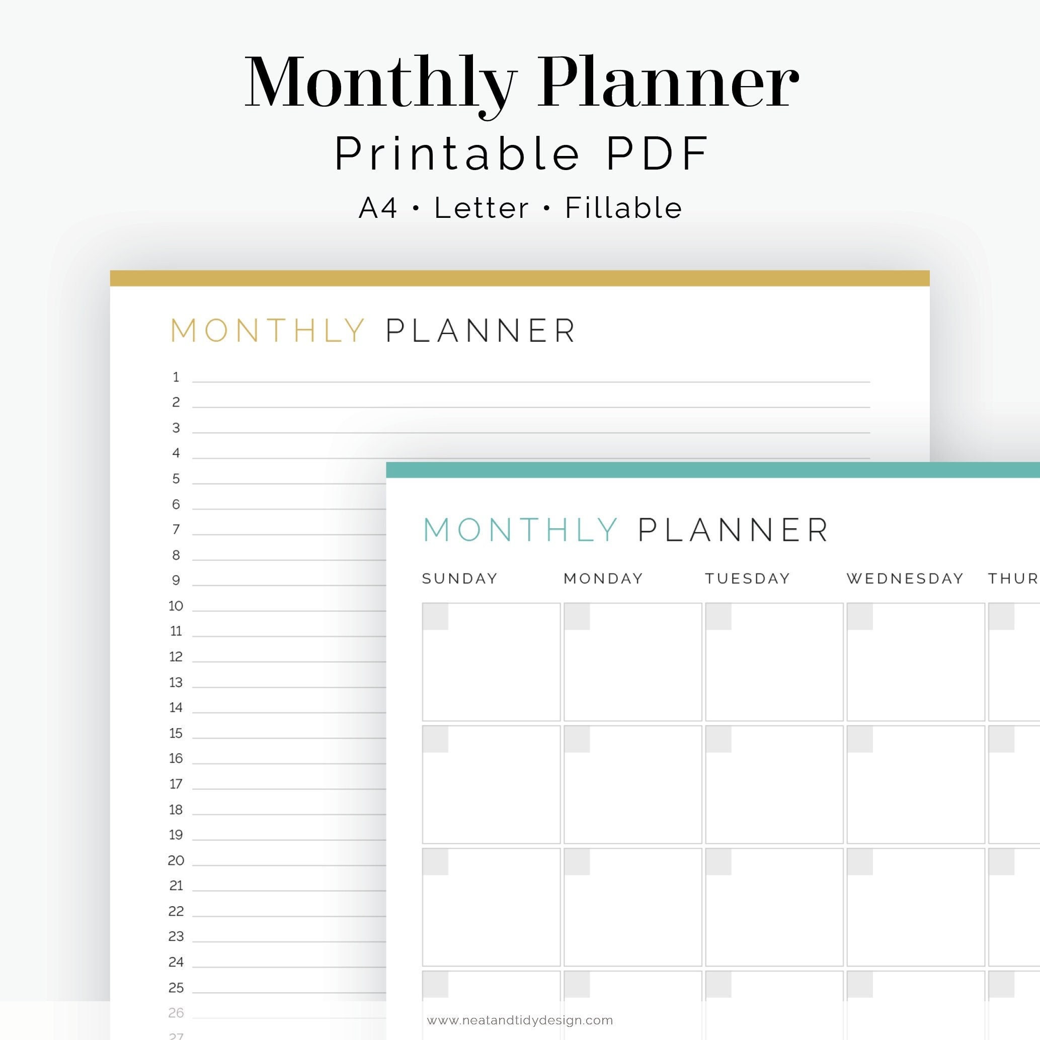 monthly planner calendar list view fillable time etsy australia