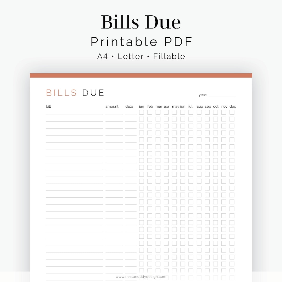 Bills Due Fillable Printable PDF Finance Planner Finance Tracker