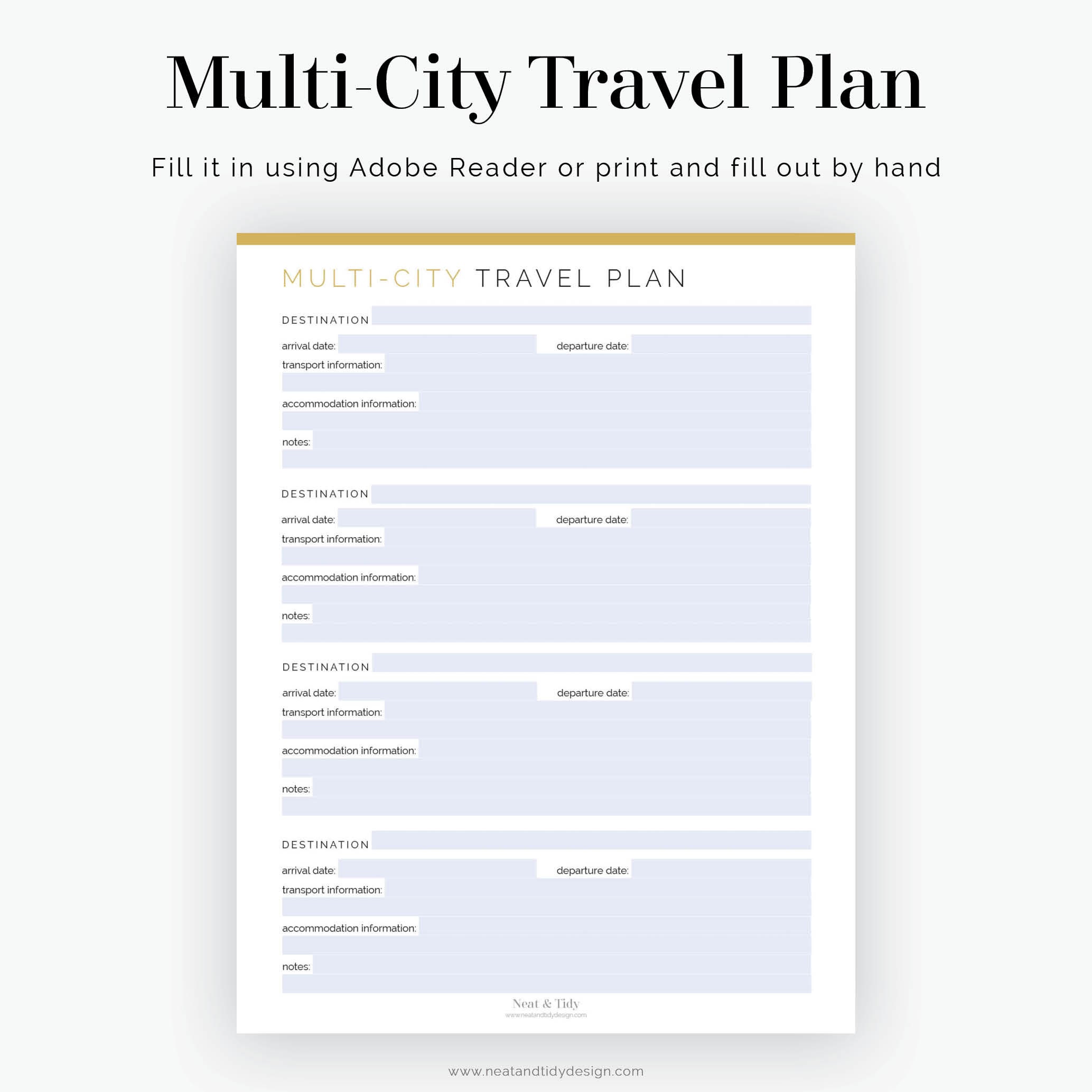 Multi-city Travel Plan - Fillable - Travel Planner, Vacation Planner ...
