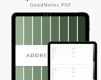 Digital Address Book for GoodNotes & Notability (Green) - Hyperlinked Digital Contact List, Address Phone Directory - Instant Download