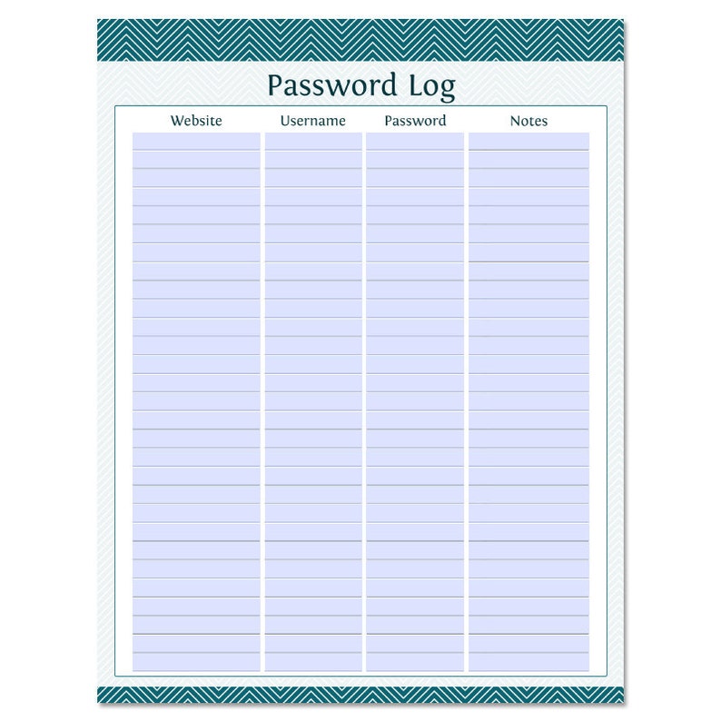 Password Log Fillable Instant Download Printable Organizational PDF ...