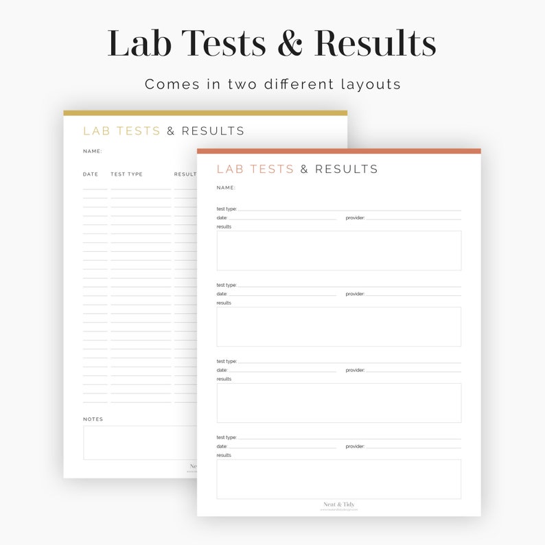 Lab Tests & Results Fillable 2 Layouts Health and Etsy