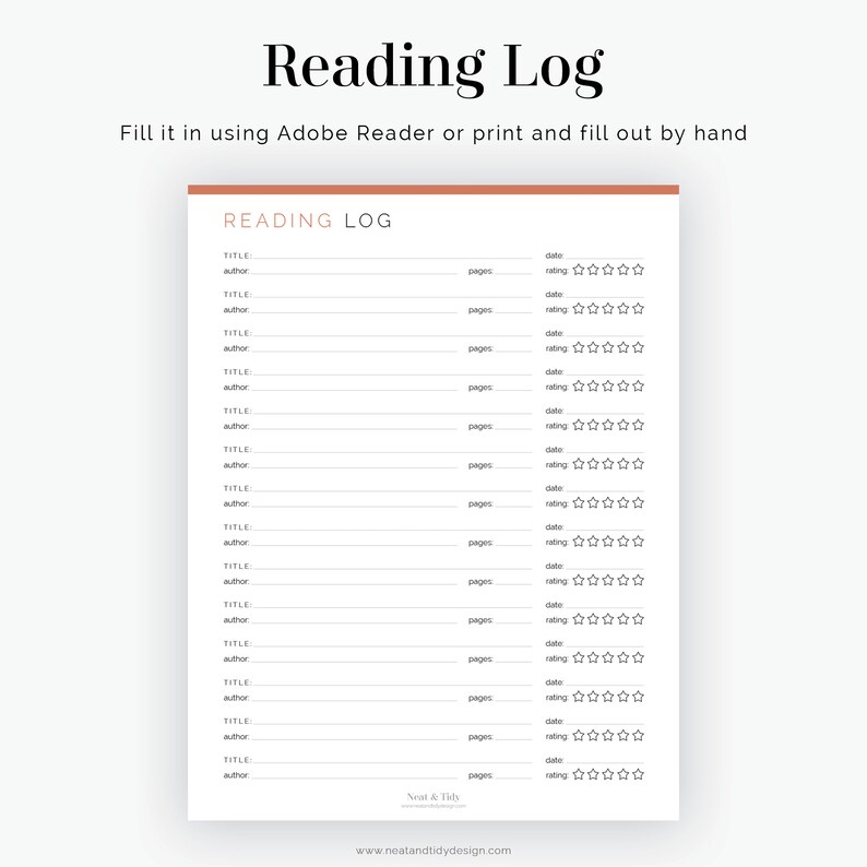 Reading Log Books Read Log 2 Layouts Fillable Printable Etsy