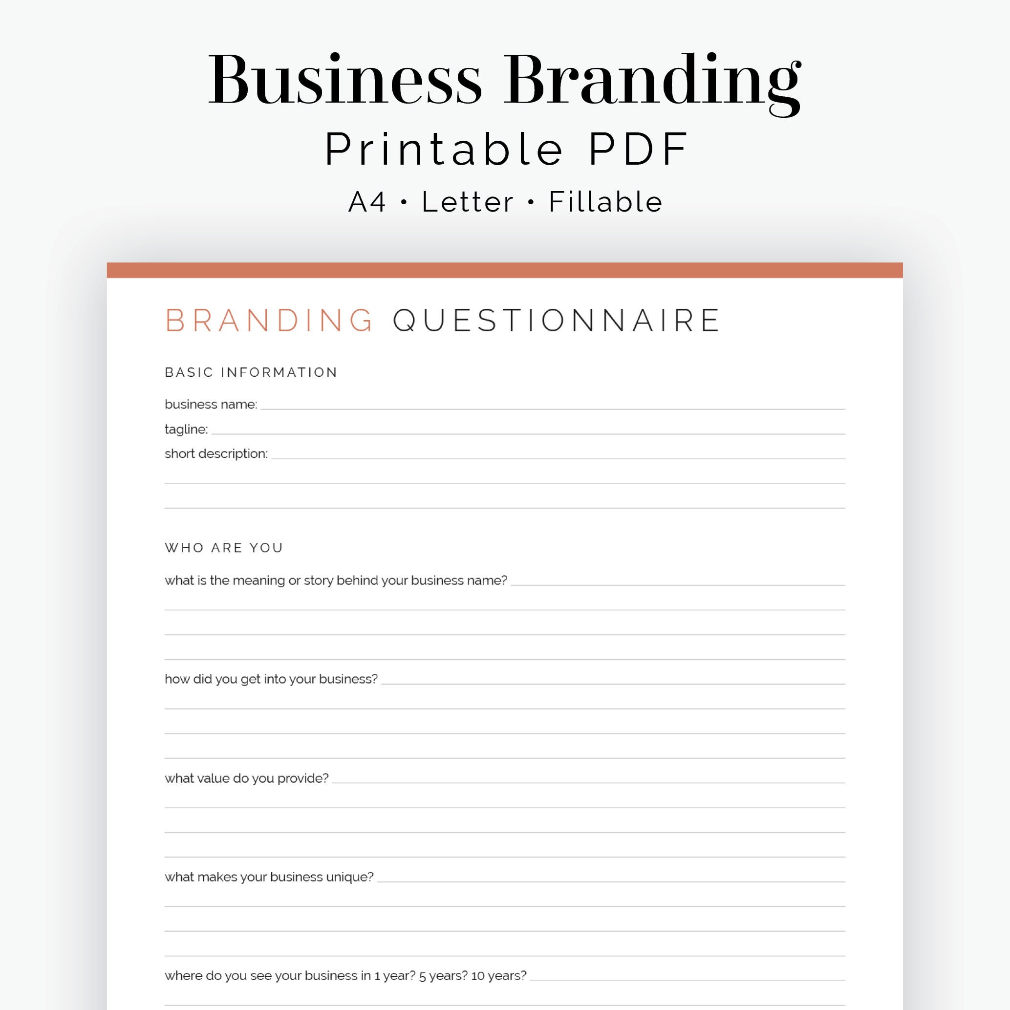 business branding questionnaire fillable printable pdf etsy india