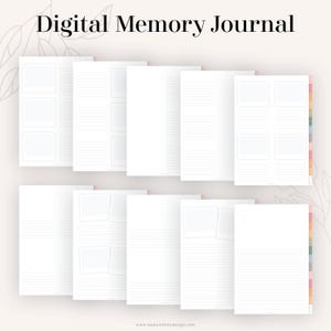 May include: Digital memory journal with lined pages and photo spaces. The journal has a colorful tabbed divider.
