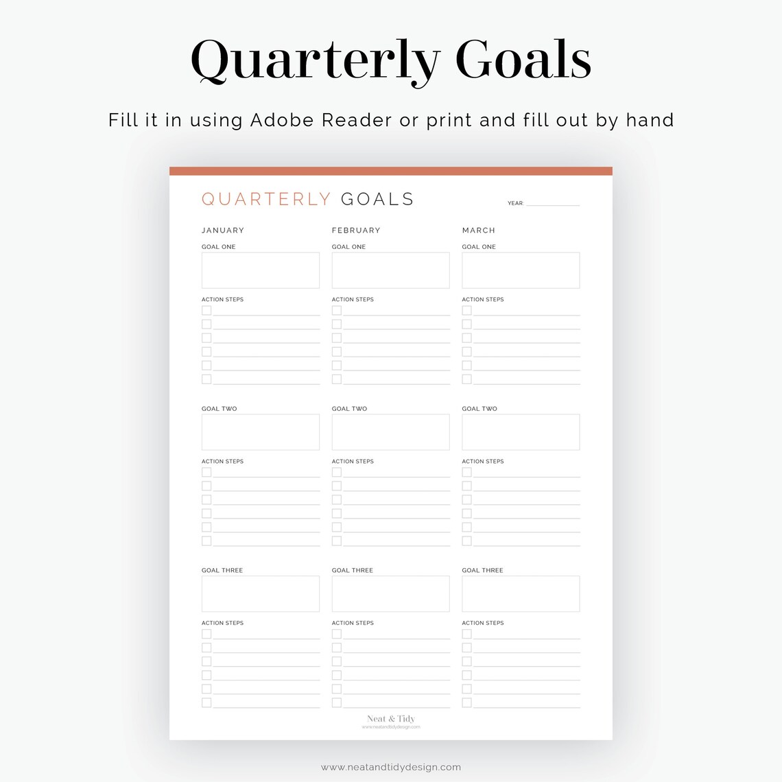 Quarterly Goals 2 Layouts Fillable Printable PDF New Etsy