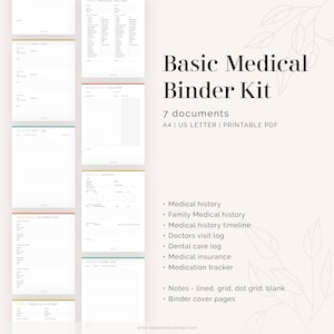 Grundläggande medicinsk pärmkit (7 dokument) - Ifyllningsbar - Utskrivbar PDF - Hälso- och sjukvårdsplanerare - Direktnedladdning