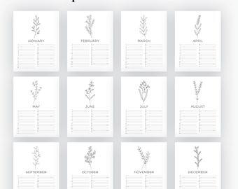 Printable Perpetual Wall Calendar (Floral Illustration) - Printable PDF - Time Tracker & Planner - Household Calendar- Instant Download