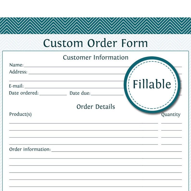 Custom Order Form Fillable Business Planner Printable | Etsy