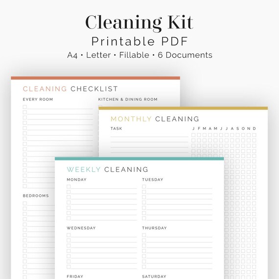 Cleaning Kit 6 Documents Fillable Printable Pdf Household Binder Clean Home Kit Cleaning Checklist Bundle Instant Download