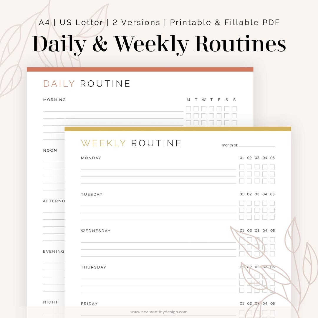 Daily & Weekly Routines Planner - Fillable - Printable PDF - New Year ...