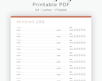 Reading Log, Books Read log (2 layouts) - Fillable - Printable PDF - Readers Kit, Book Lovers - Instant Download