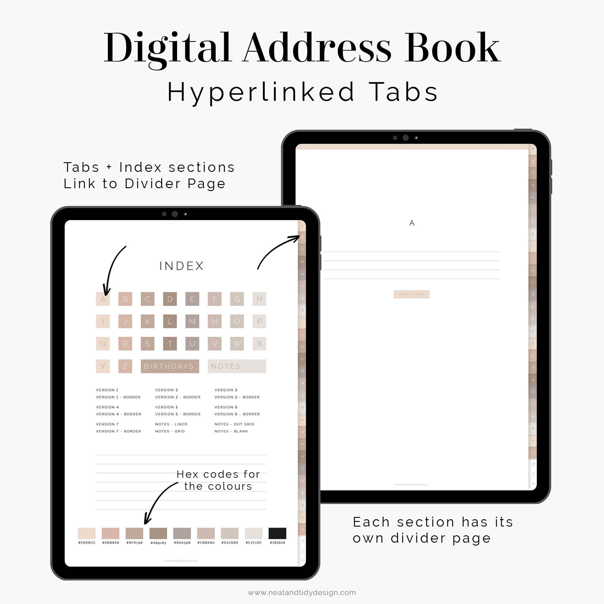 Digital Address Book for Goodnotes & Notability (neutral) - Hyperlinked ...