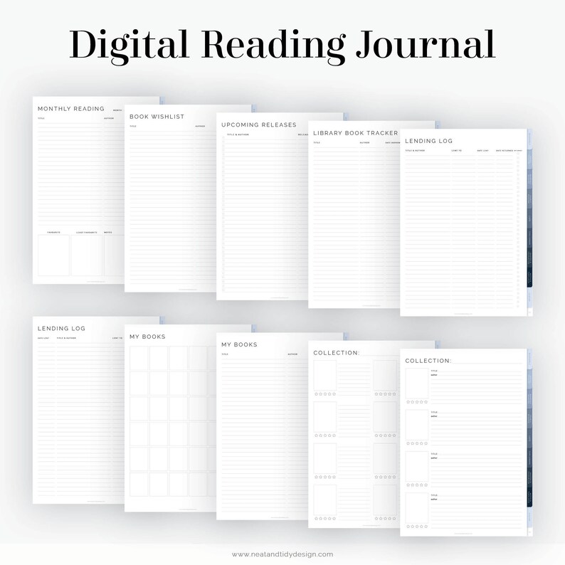 Digital Reading Journal for Goodnotes Blue - Hyperlinked Digital Book ...