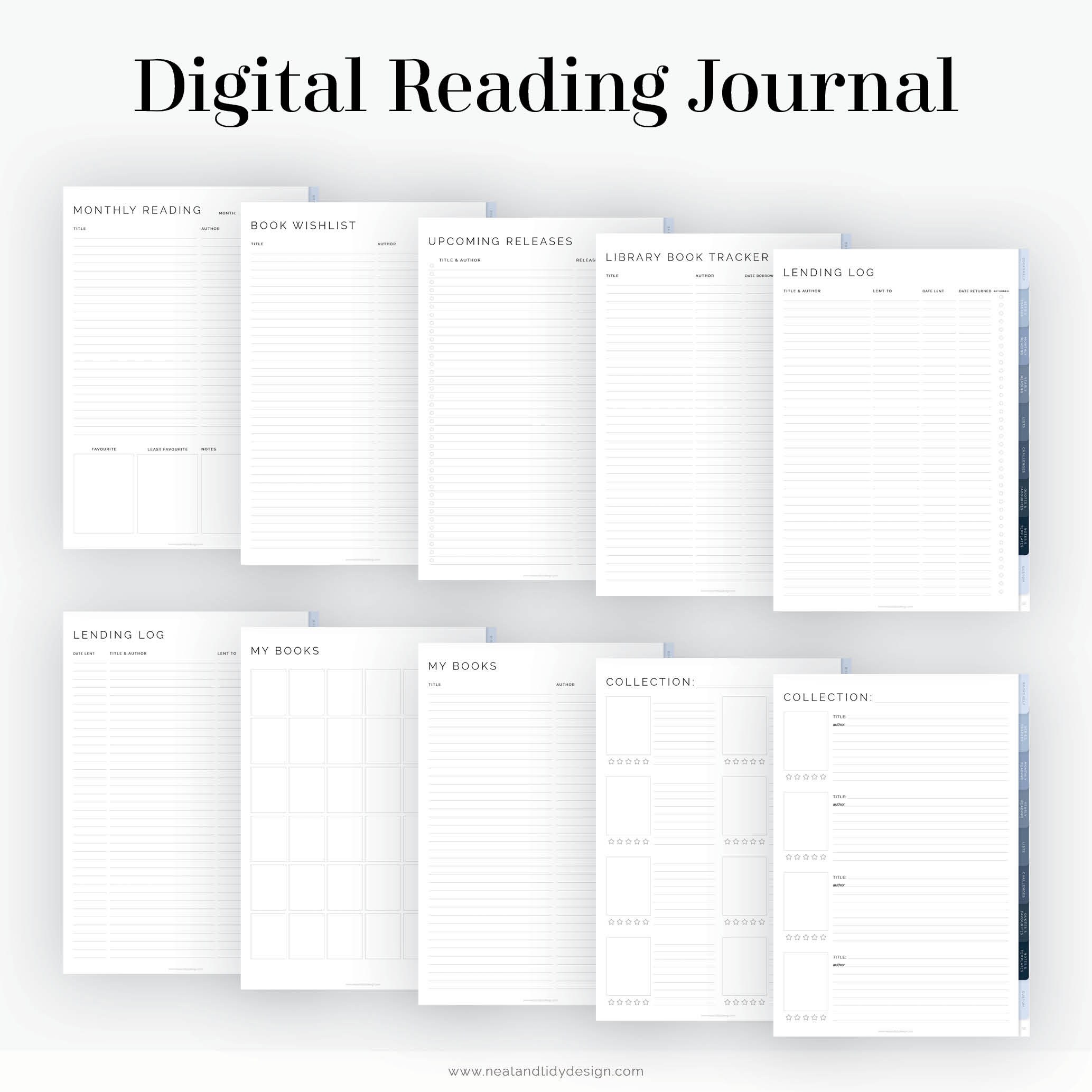 Digital Reading Journal for Goodnotes Blue - Hyperlinked Digital Book ...