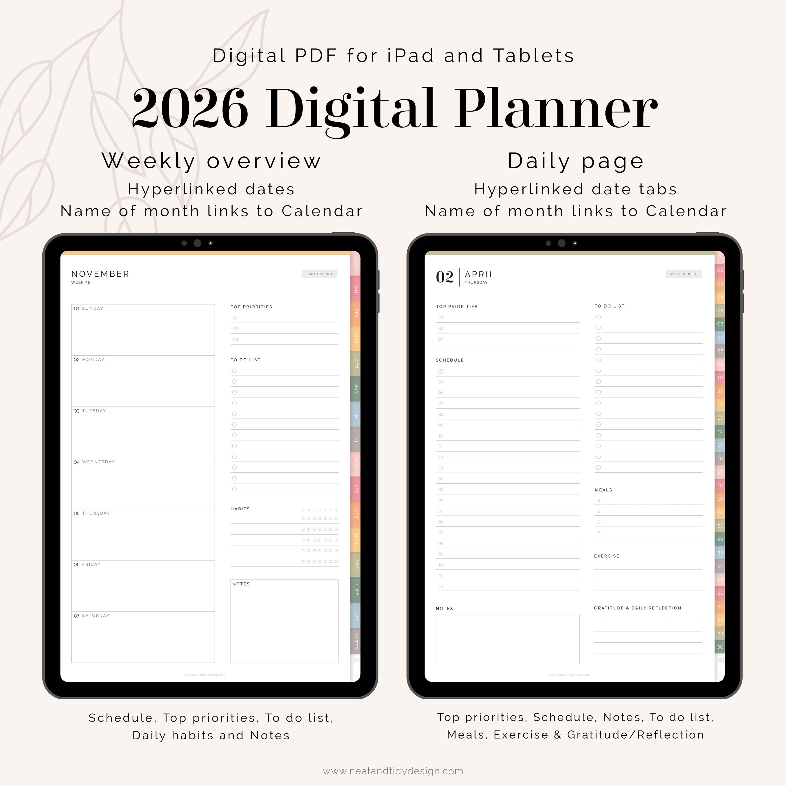 2026 Digital Hyperlinked Planner for Goodnotes & Notability | Dated ...