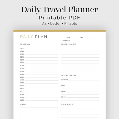 Daily Travel Planner Fillable Travel Planner Vacation - Etsy